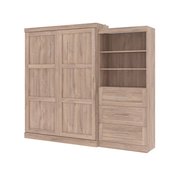 Pur Queen Murphy Bed and Storage Unit with Drawers (101W) in rustic brown